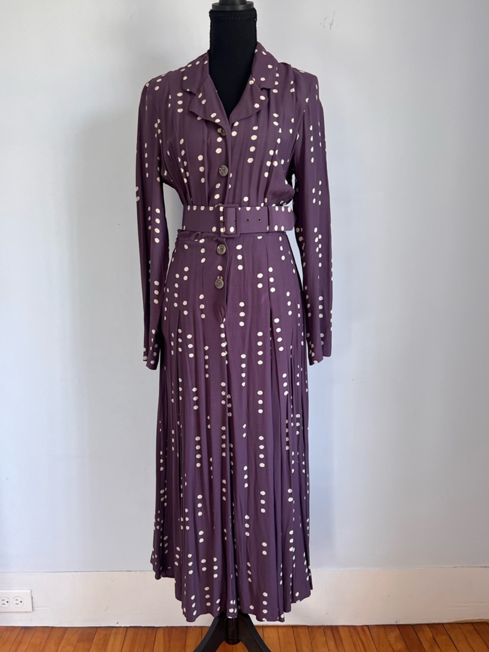 Vintage Laura Ashley Belted Polka Dot Dress 6